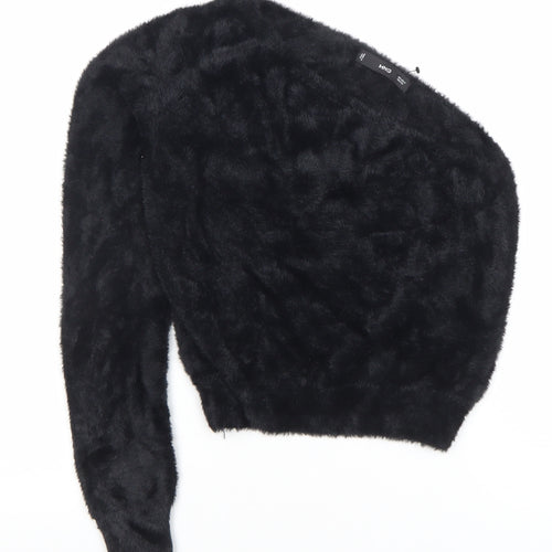 Mango Women Black Faux Fur Long Sleeve Pullover Jumper Size S