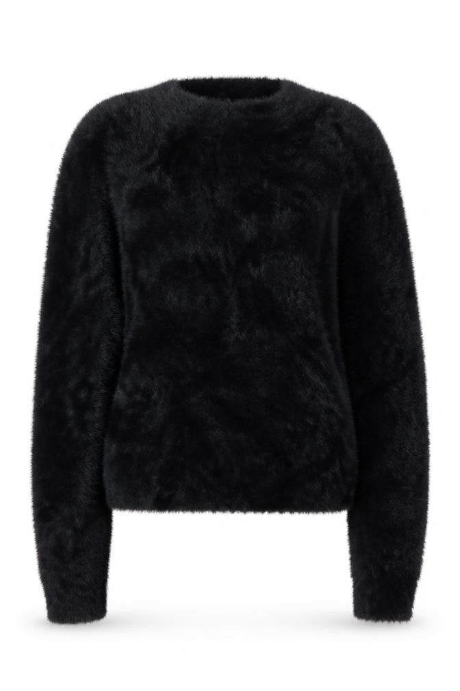 Mango Women Black Faux Fur Long Sleeve Pullover Jumper Size S