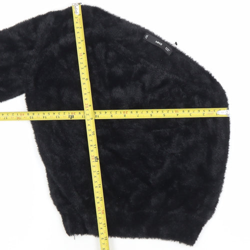 Mango Women Black Faux Fur Long Sleeve Pullover Jumper Size S