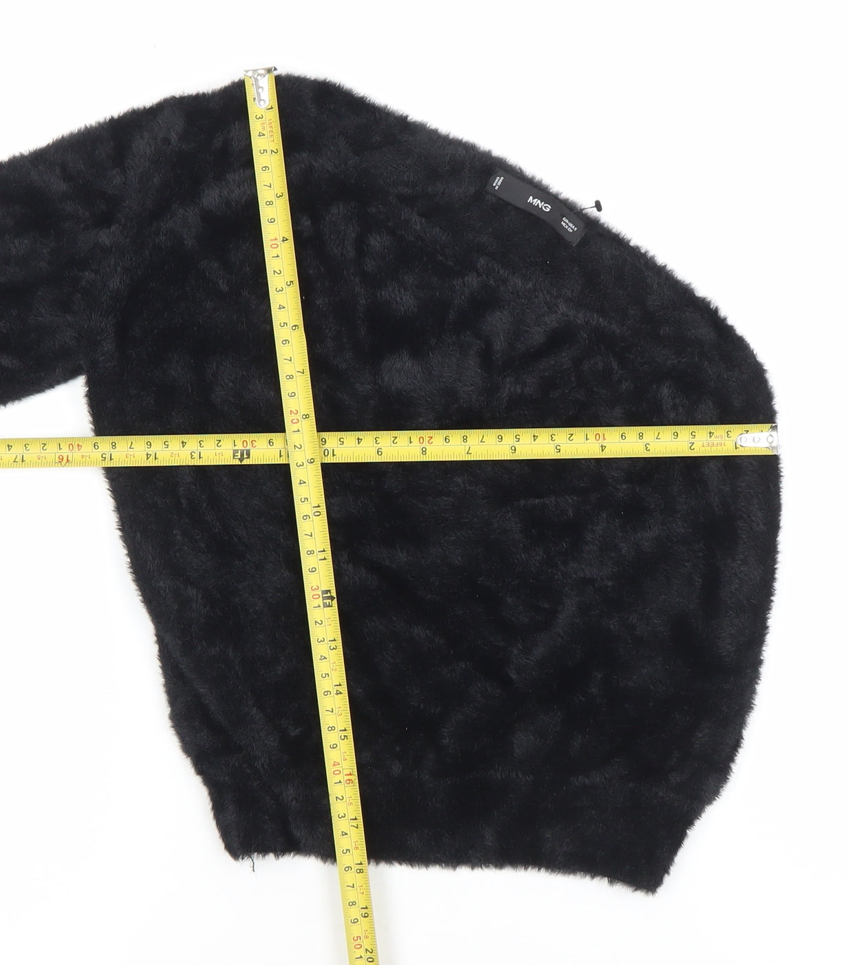 Mango Women Black Faux Fur Long Sleeve Pullover Jumper Size S