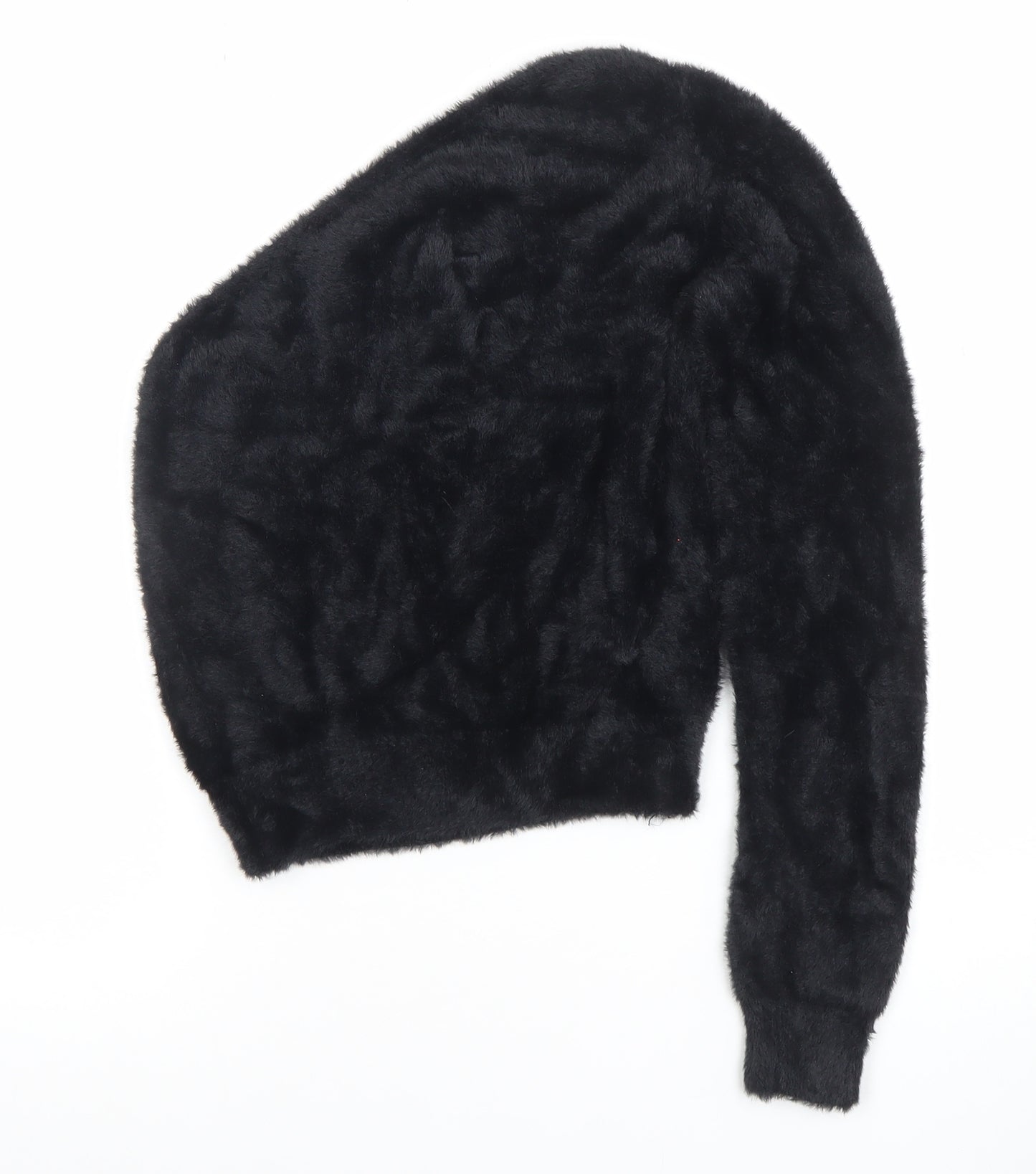 Mango Women Black Faux Fur Long Sleeve Pullover Jumper Size S