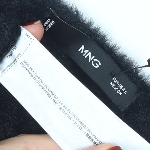 Mango Women Black Faux Fur Long Sleeve Pullover Jumper Size S