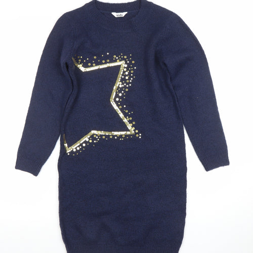 M&Co Girls Blue Sequin Star Long Sleeve Sweater Dress 8-9 Years