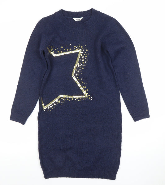 M&Co Girls Blue Sequin Star Long Sleeve Sweater Dress 8-9 Years