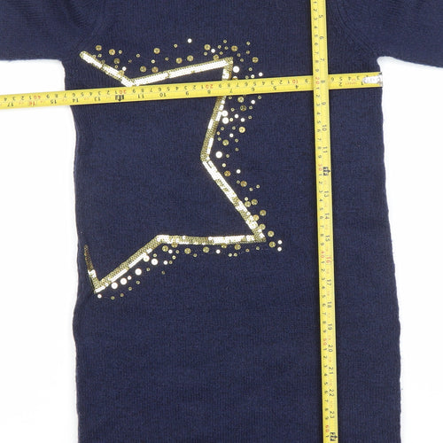 M&Co Girls Blue Sequin Star Long Sleeve Sweater Dress 8-9 Years