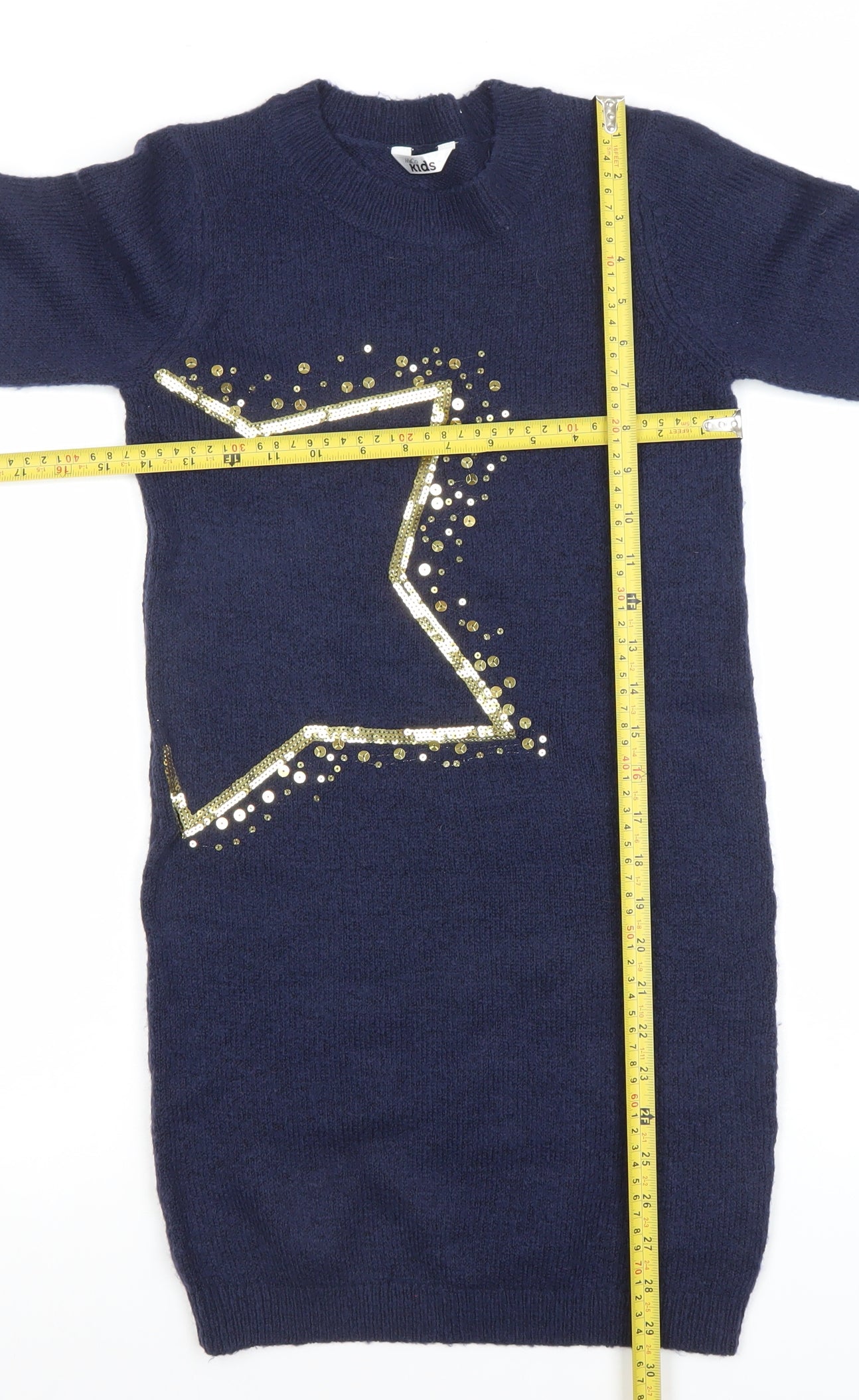 M&Co Girls Blue Sequin Star Long Sleeve Sweater Dress 8-9 Years