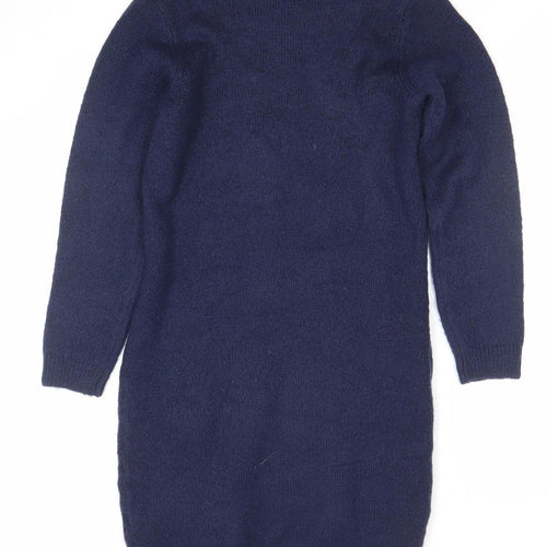 M&Co Girls Blue Sequin Star Long Sleeve Sweater Dress 8-9 Years
