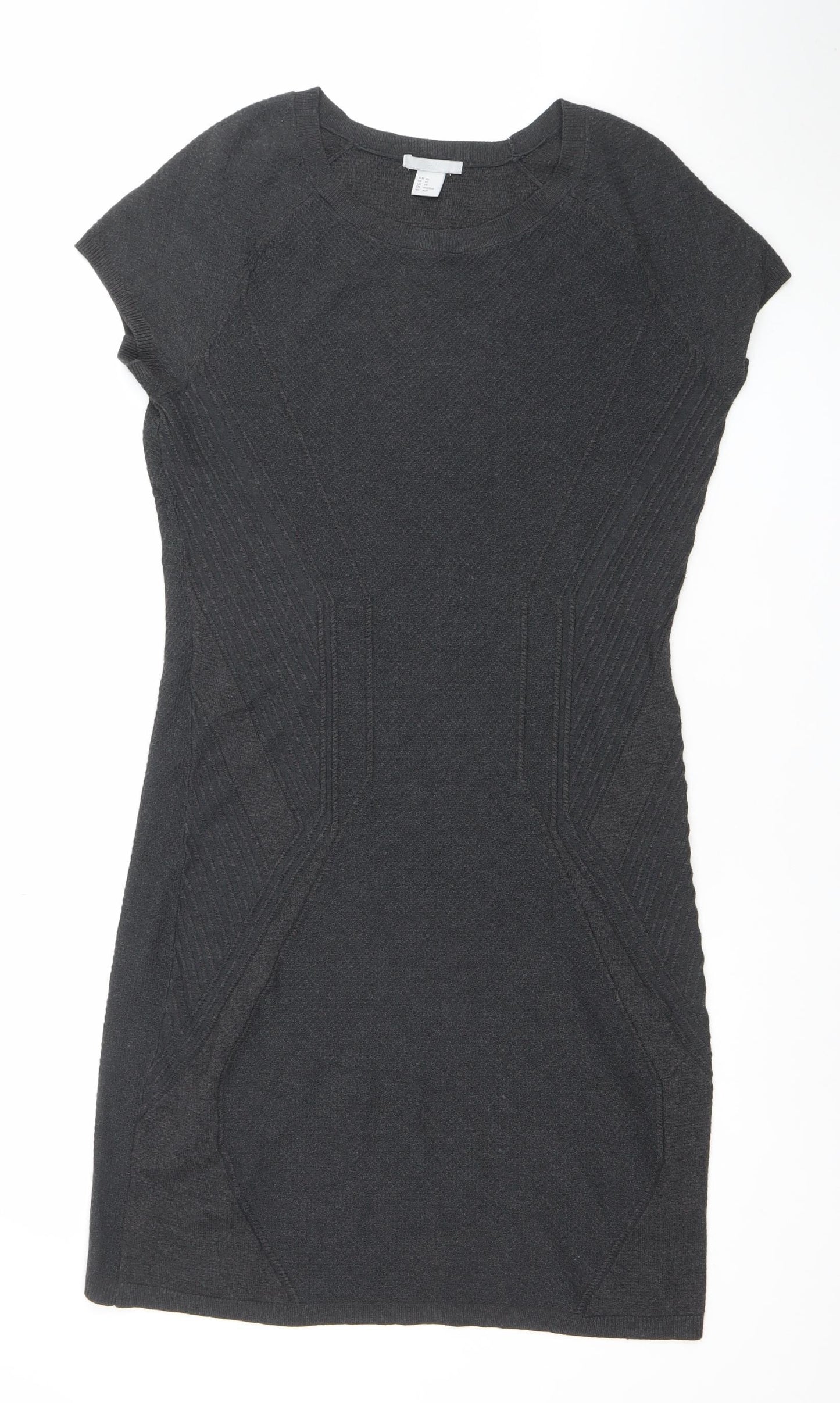 H&M Women Black XS Bodycon Short Sleeve Knit Dress