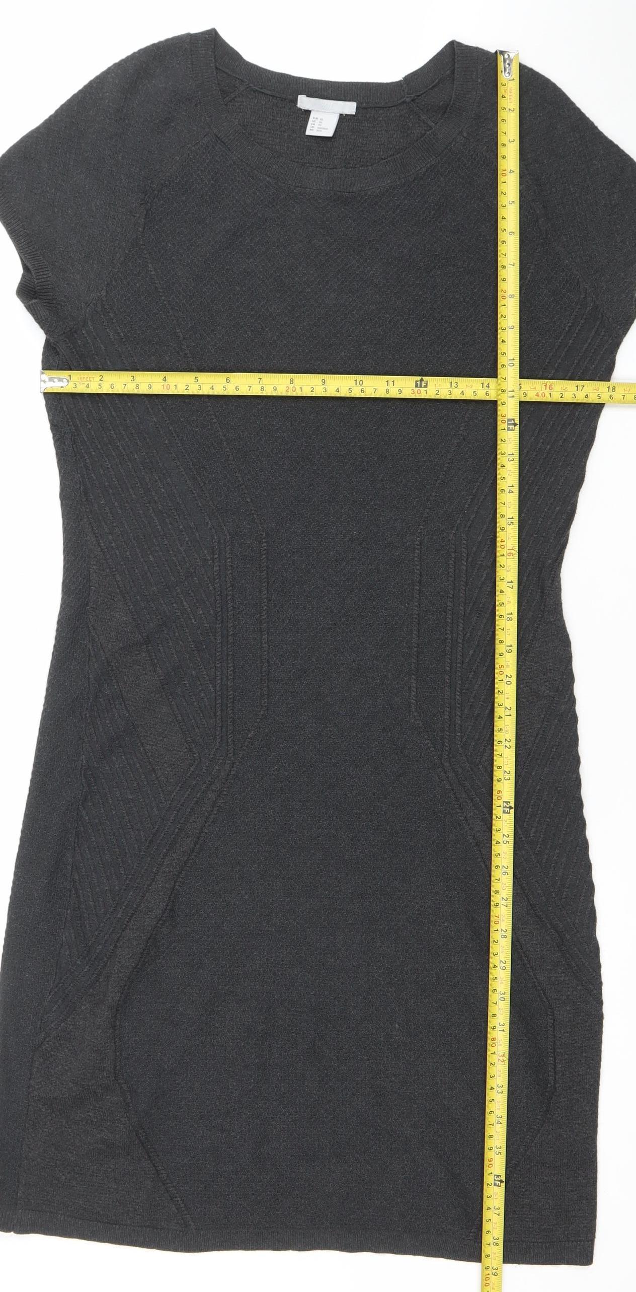 H&M Women Black XS Bodycon Short Sleeve Knit Dress
