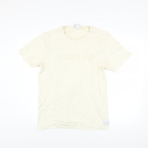 Diesel Men’s Ivory Cotton Logo T-Shirt Size M Short Sleeve Crew Neck