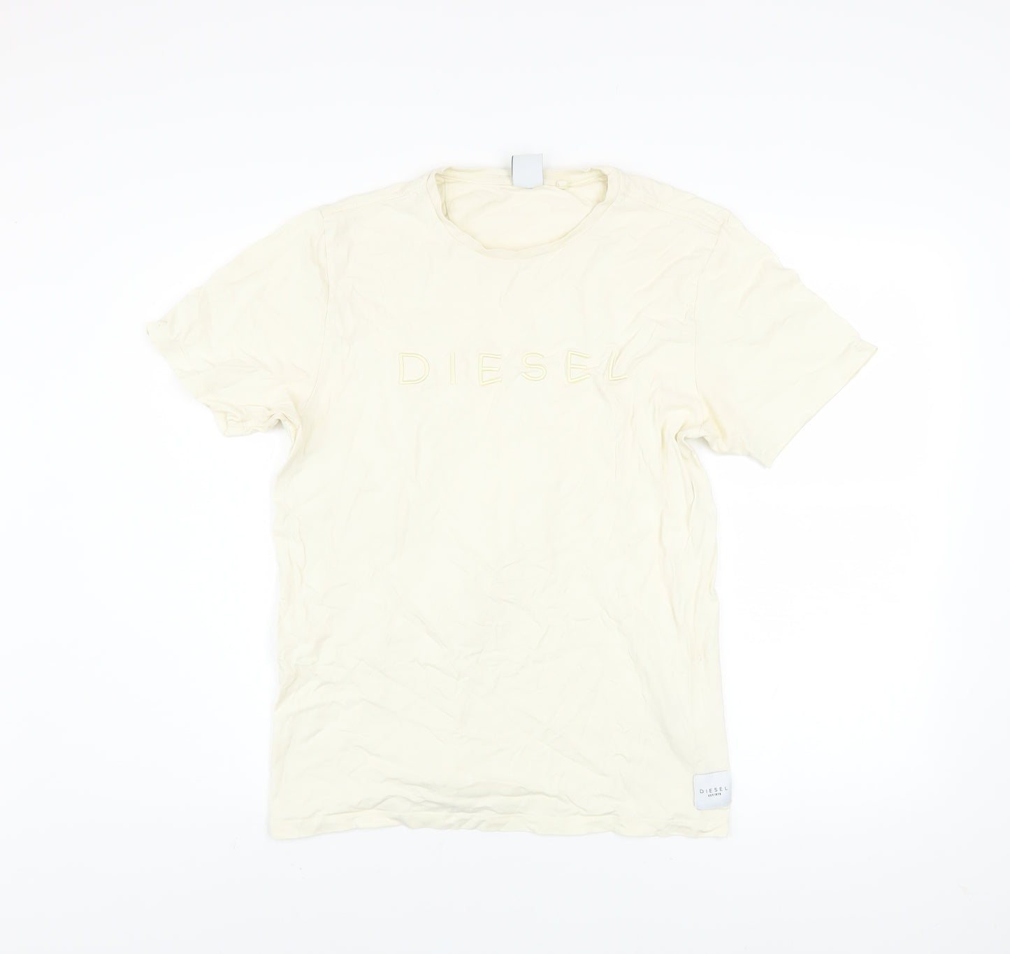 Diesel Men’s Ivory Cotton Logo T-Shirt Size M Short Sleeve Crew Neck