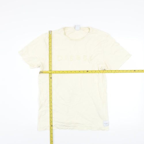 Diesel Men’s Ivory Cotton Logo T-Shirt Size M Short Sleeve Crew Neck