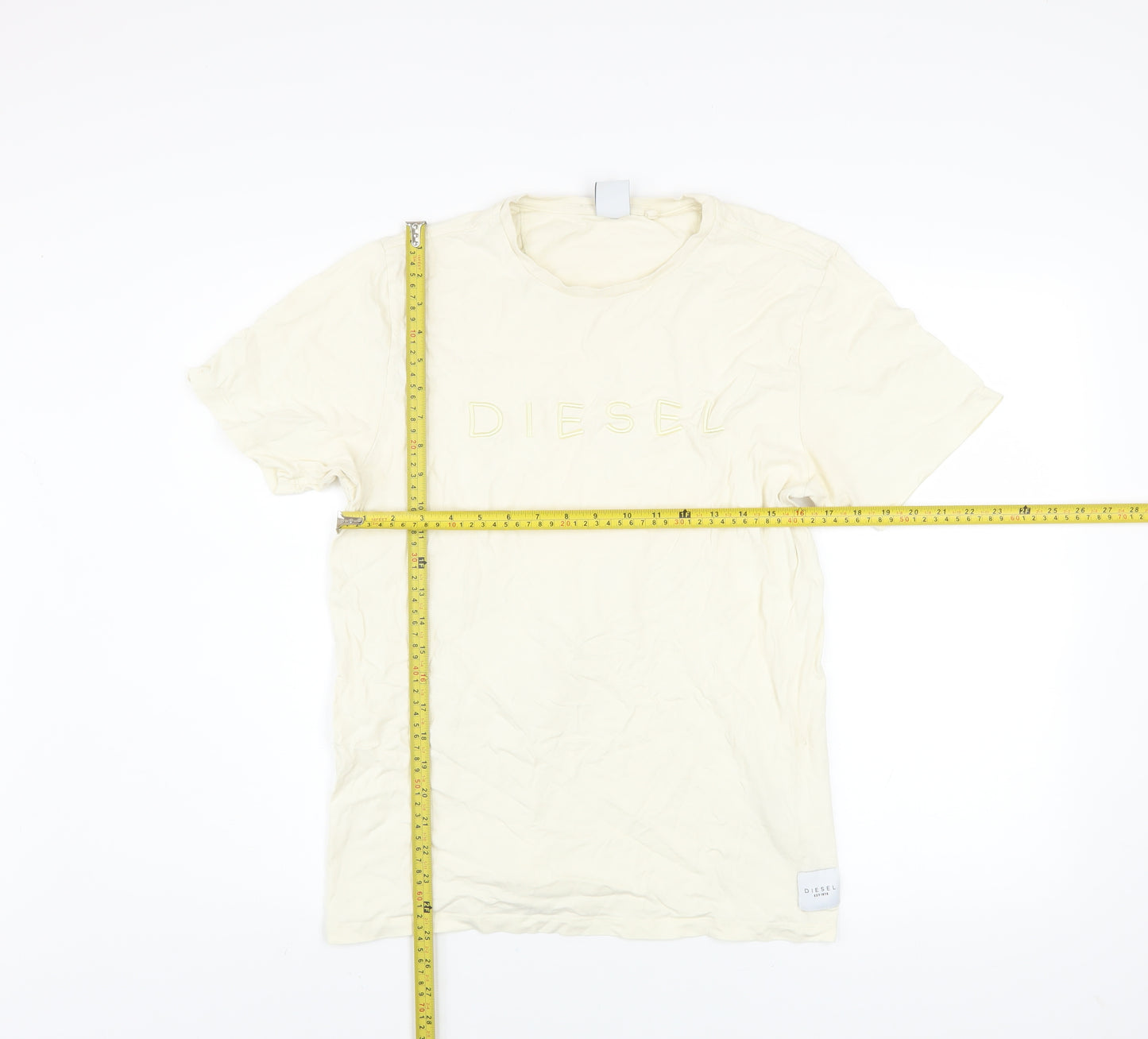Diesel Men’s Ivory Cotton Logo T-Shirt Size M Short Sleeve Crew Neck
