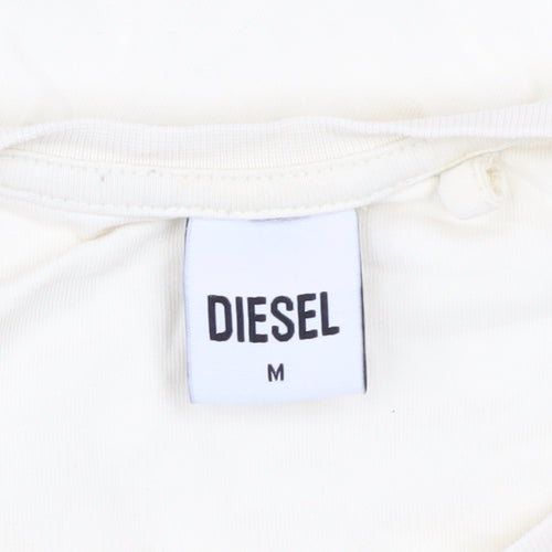 Diesel Men’s Ivory Cotton Logo T-Shirt Size M Short Sleeve Crew Neck
