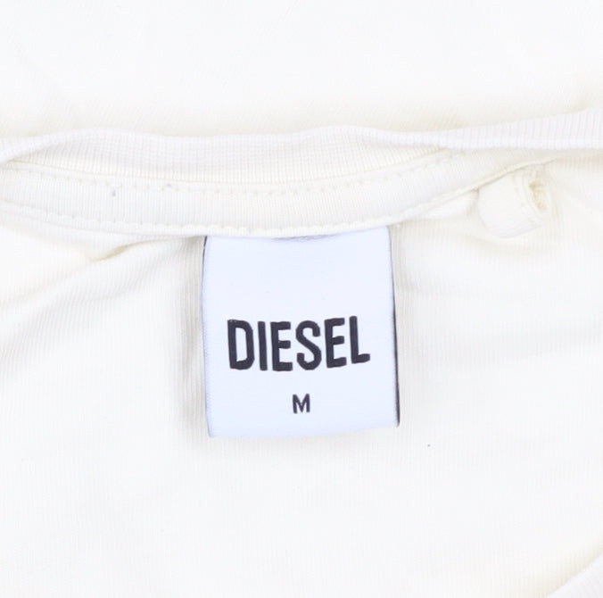 Diesel Men’s Ivory Cotton Logo T-Shirt Size M Short Sleeve Crew Neck