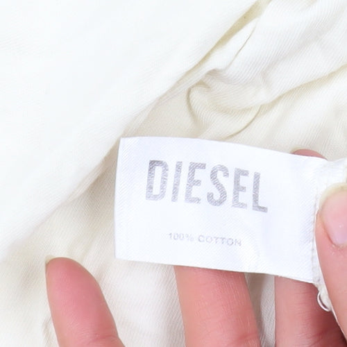 Diesel Men’s Ivory Cotton Logo T-Shirt Size M Short Sleeve Crew Neck