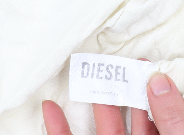 Diesel Men’s Ivory Cotton Logo T-Shirt Size M Short Sleeve Crew Neck