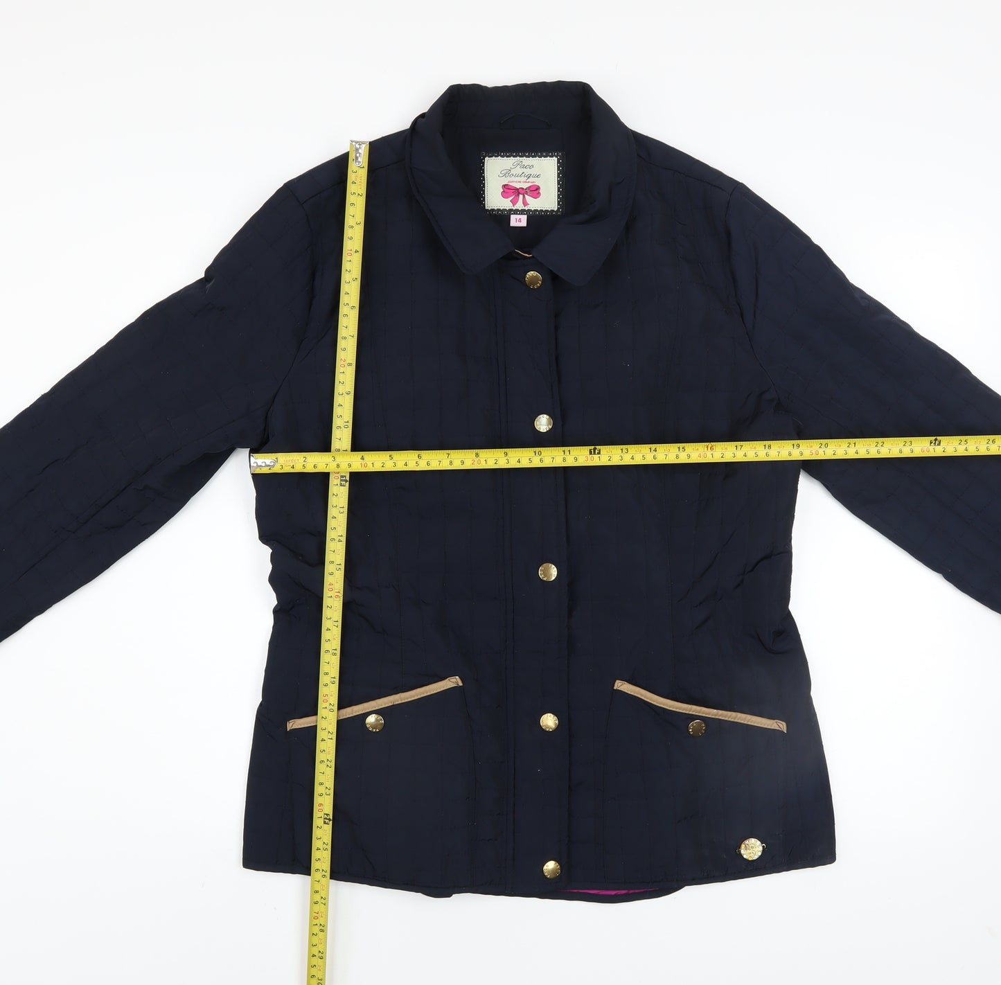 Paco Boutique Women's Blue Quilted Mid-Length Jacket Size 14