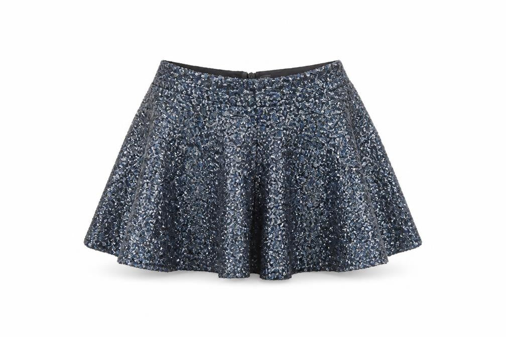 Front view of Topshop Women's Black Sequin A-Line Party Skirt, size 10