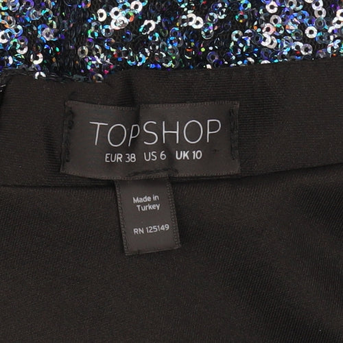 Topshop Women's Black Sequin A-Line Party Skirt Size 10