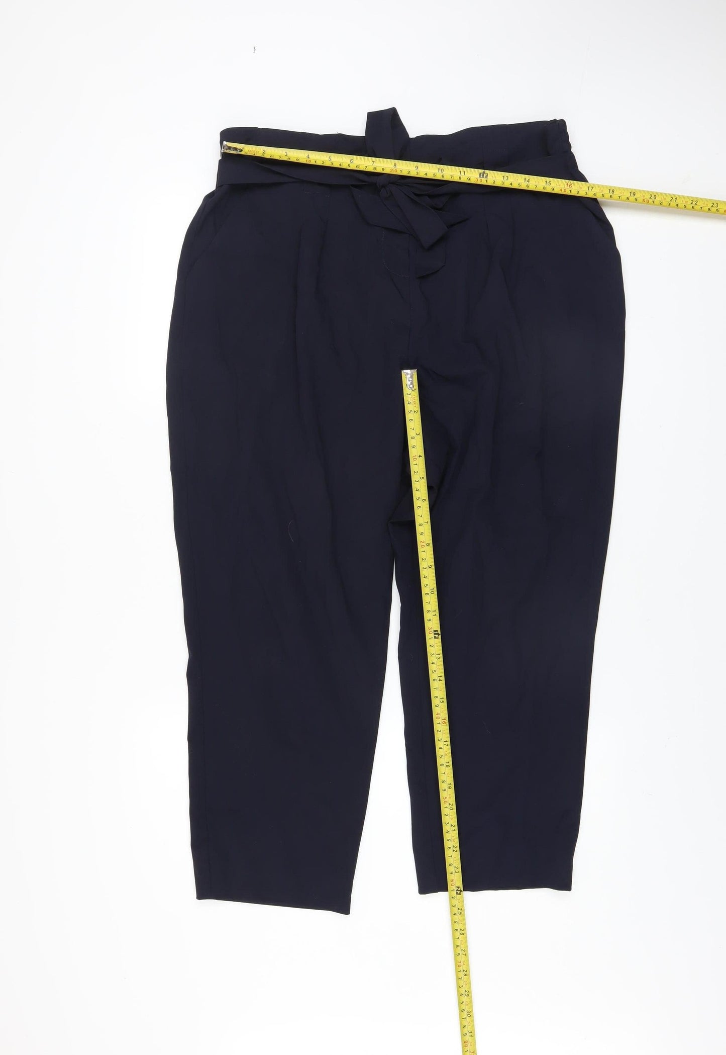 Lipsy Women’s Blue Paperbag High Waist Tapered Trousers Size 18