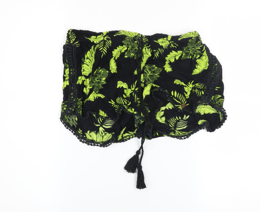 Superdry Women’s Black Tropical Print Tassel Shorts Size L