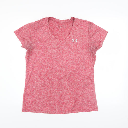 Under Armour Men Red V-Neck Short Sleeve Athletic T-Shirt M