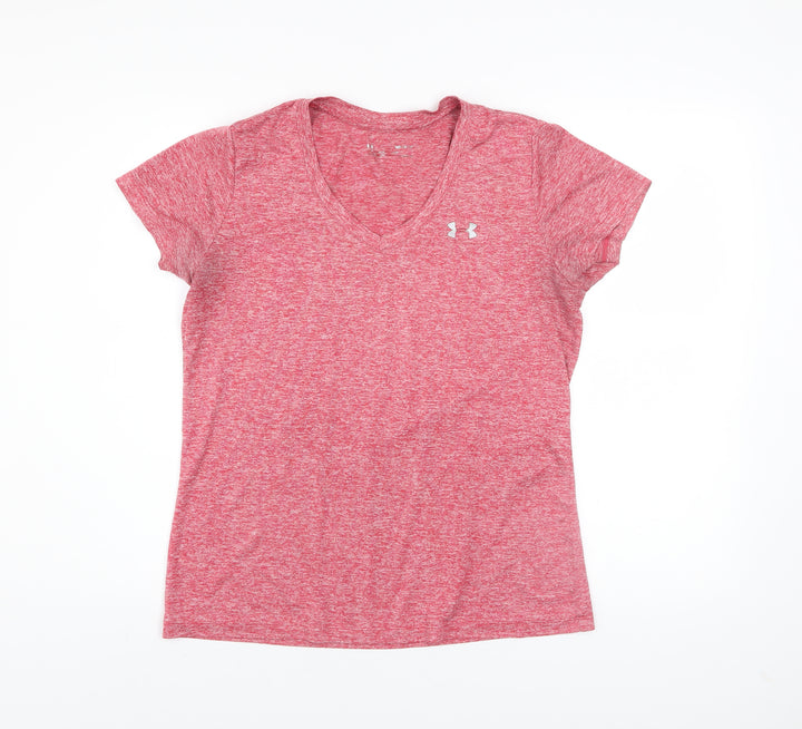 Under Armour Men Red V-Neck Short Sleeve Athletic T-Shirt M