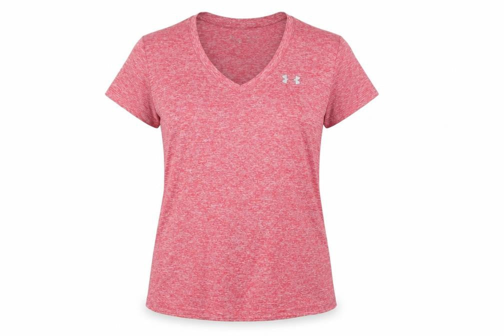 Under Armour Men Red V-Neck Short Sleeve Athletic T-Shirt M