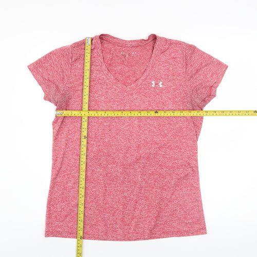 Under Armour Men Red V-Neck Short Sleeve Athletic T-Shirt M