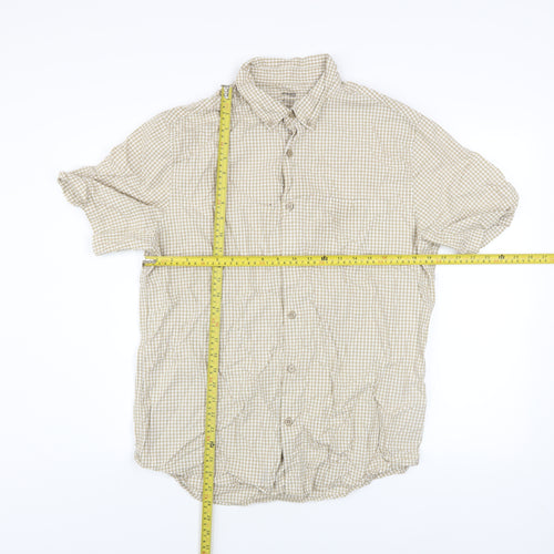 Dunnes Stores Men’s Beige Check Short Sleeve Regular Fit Cotton Shirt L