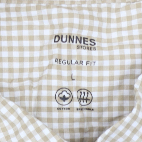 Dunnes Stores Men’s Beige Check Short Sleeve Regular Fit Cotton Shirt L
