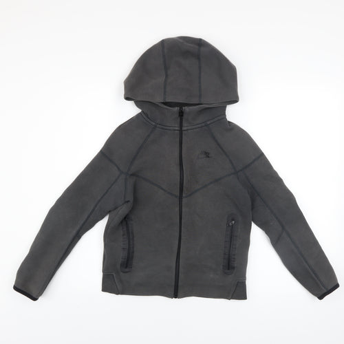 Nike Boys Grey Full Zip Hoodie M 137-147cm Cotton Blend Sportswear