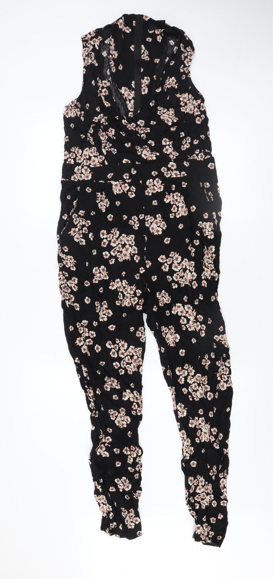 Wallis Women’s Black Floral Sleeveless Tapered Jumpsuit Size 12