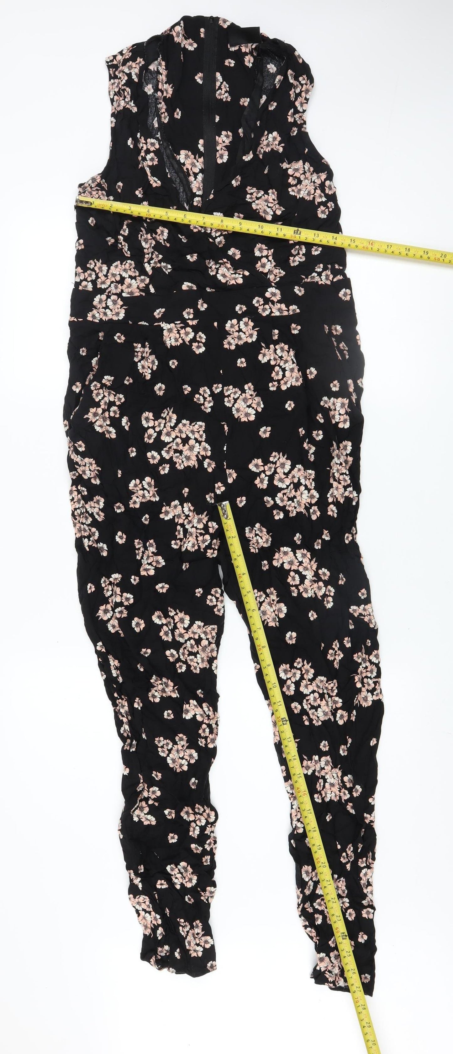 Wallis Women’s Black Floral Sleeveless Tapered Jumpsuit Size 12