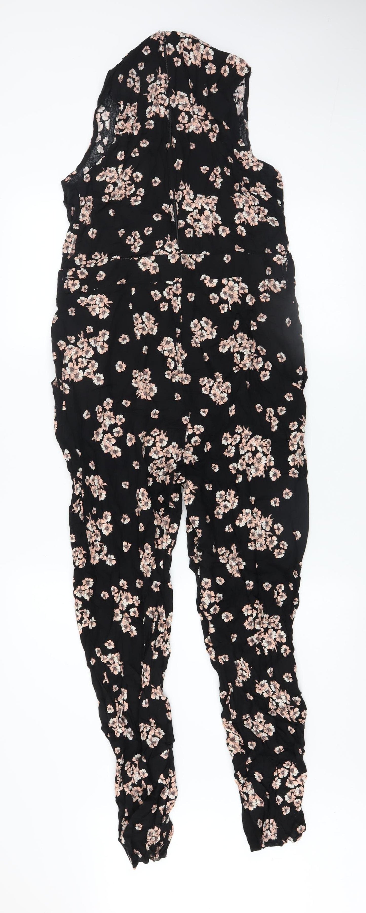 Wallis Women’s Black Floral Sleeveless Tapered Jumpsuit Size 12