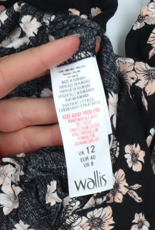 Wallis Women’s Black Floral Sleeveless Tapered Jumpsuit Size 12