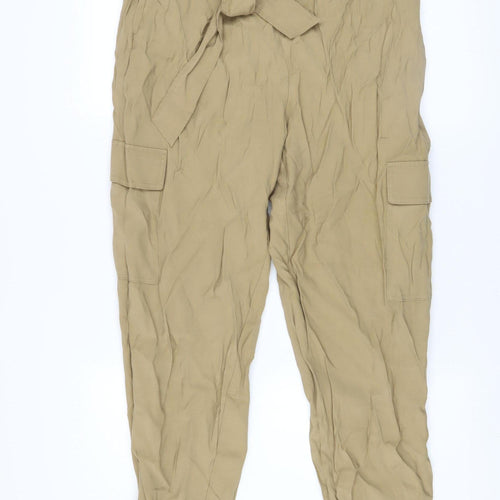 Dunnes Women’s Beige Cargo Belted High Rise Tapered Trousers Size 12