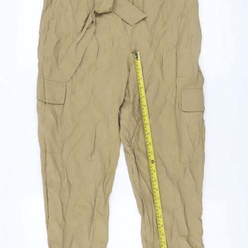 Dunnes Women’s Beige Cargo Belted High Rise Tapered Trousers Size 12