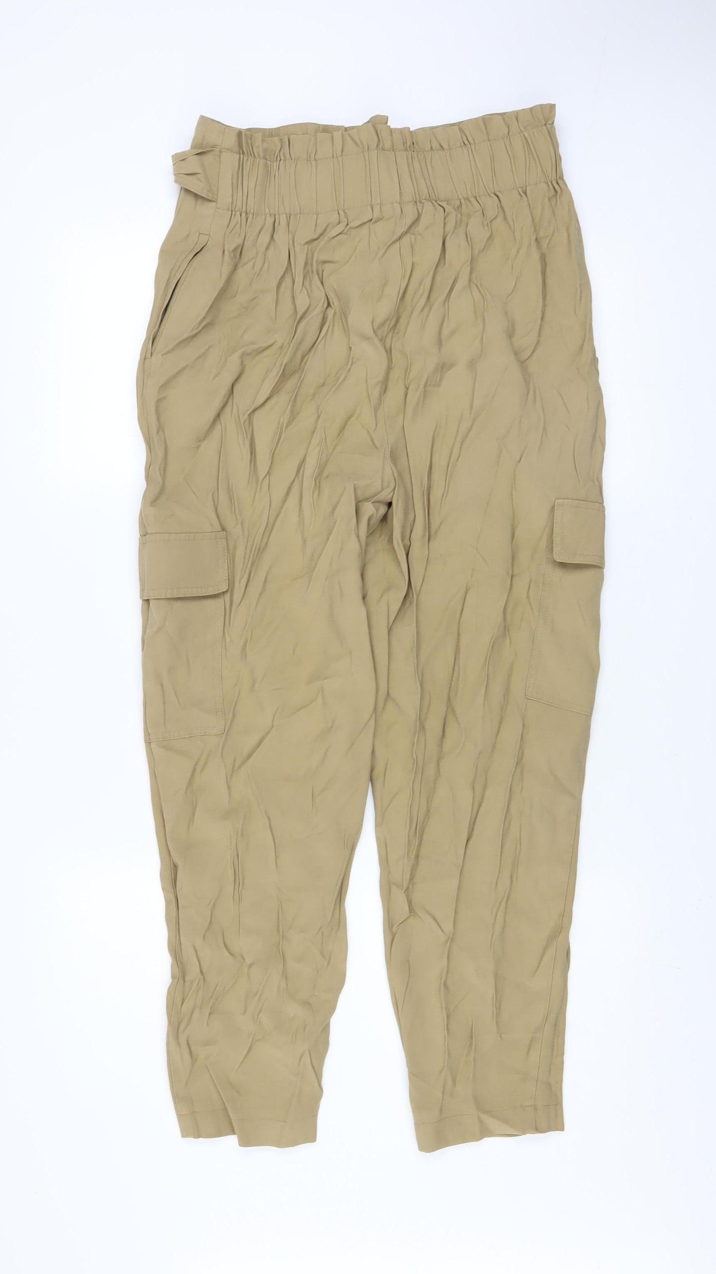 Dunnes Women’s Beige Cargo Belted High Rise Tapered Trousers Size 12