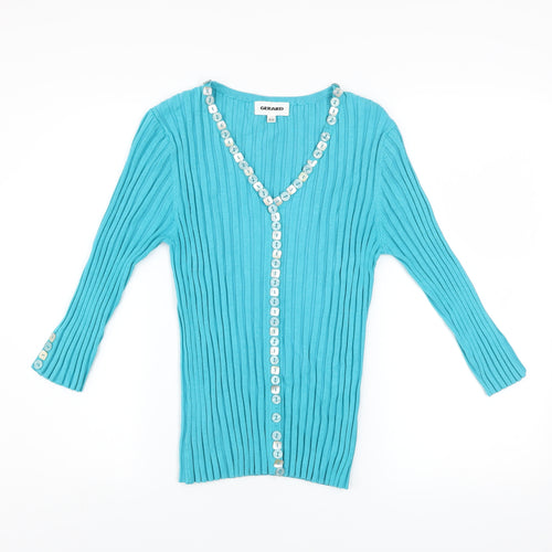 Gerard Women’s Blue Ribbed V-Neck Button Cardigan Size 14