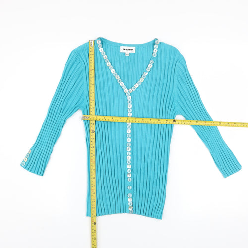 Gerard Women’s Blue Ribbed V-Neck Button Cardigan Size 14