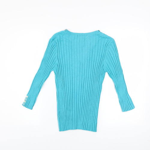 Gerard Women’s Blue Ribbed V-Neck Button Cardigan Size 14