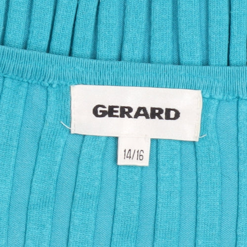 Gerard Women’s Blue Ribbed V-Neck Button Cardigan Size 14