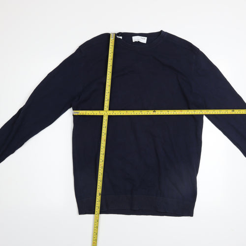 SELECTED HOMME Men's Blue Cotton Crew Neck Jumper Size L Classic Fit
