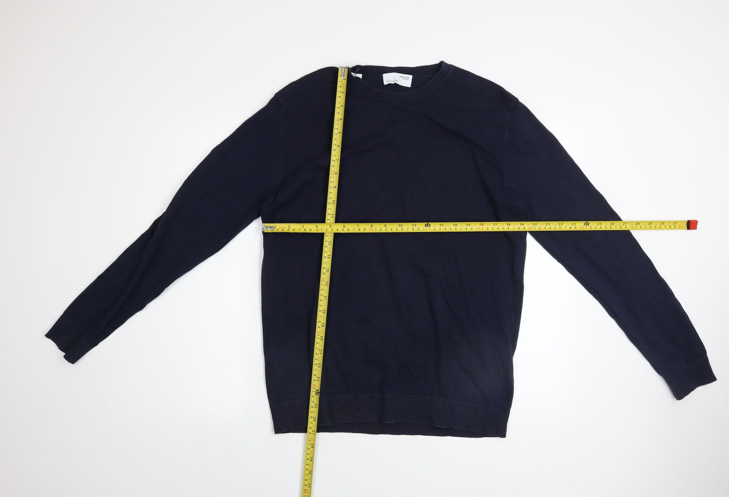 SELECTED HOMME Men's Blue Cotton Crew Neck Jumper Size L Classic Fit