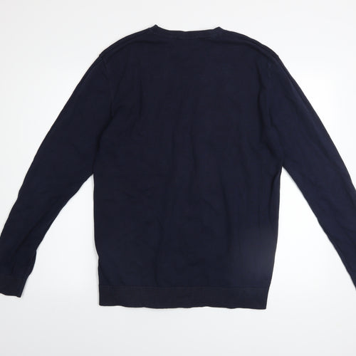 SELECTED HOMME Men's Blue Cotton Crew Neck Jumper Size L Classic Fit