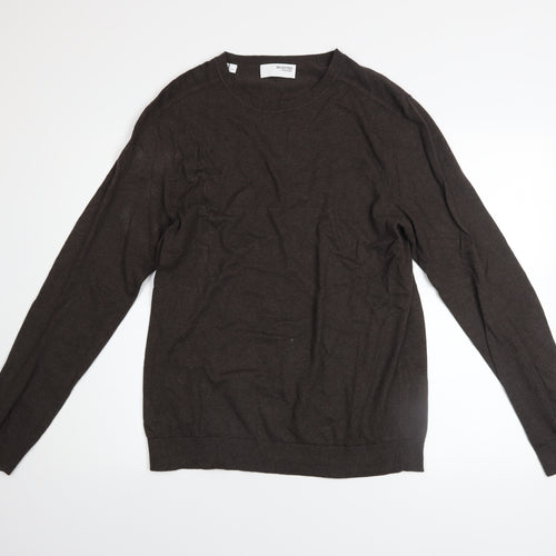 Selected Homme Men's Brown Cotton Crew Neck Jumper Size L