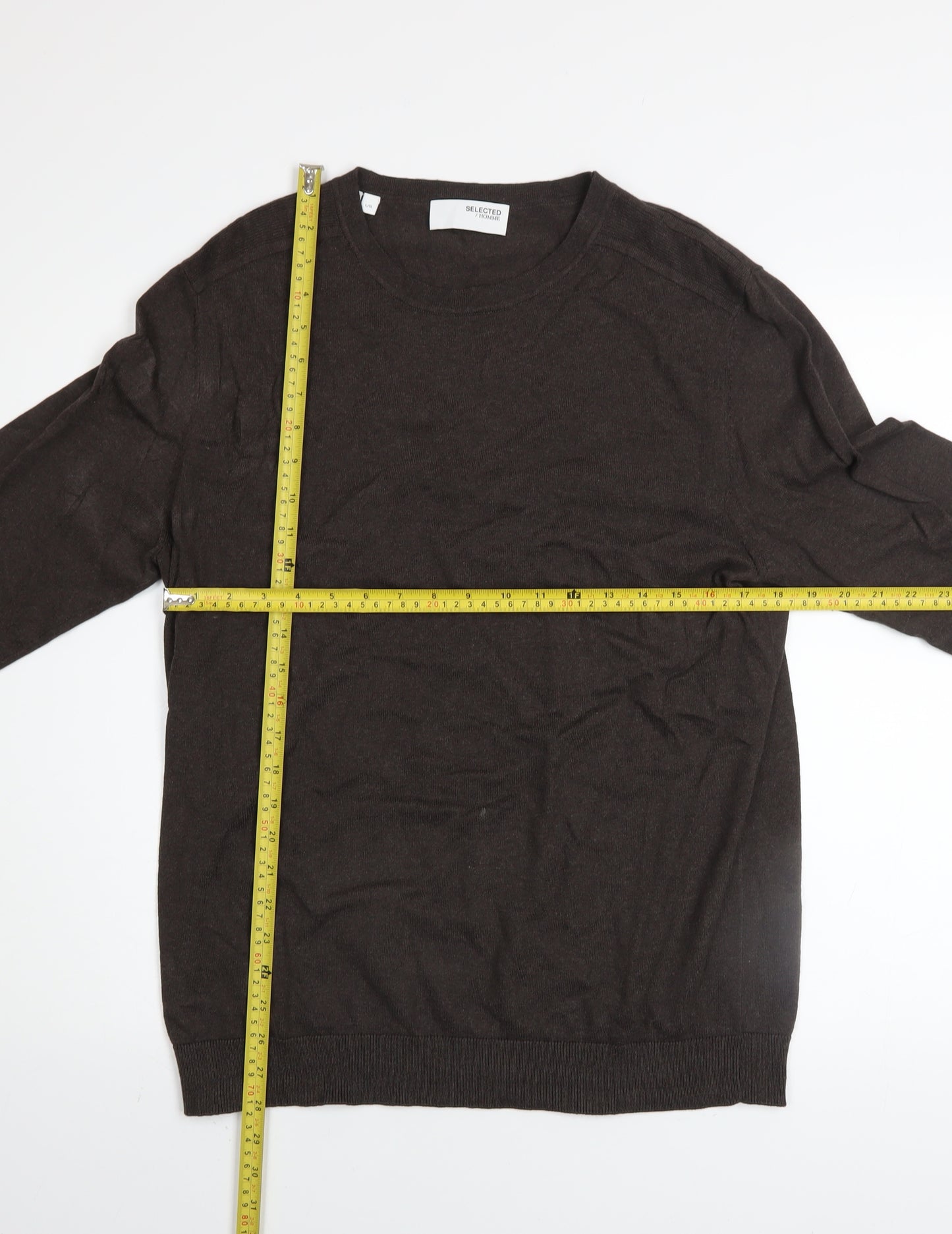 Selected Homme Men's Brown Cotton Crew Neck Jumper Size L
