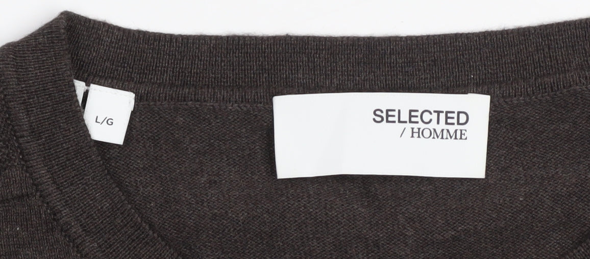 Selected Homme Men's Brown Cotton Crew Neck Jumper Size L